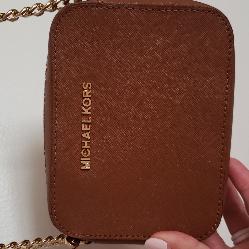 Michael Kors Mini Jet Set Brown Leather Crossbody Bag OS